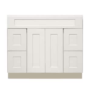 Ready to Assemble Shaker 48 in. W x 21 in. D x 34.5 in. H Vanity Cabinet with 2 Doors and 4 Drawers in White