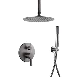 Round 1-Spray Patterns Balance Valve Shower Faucets Set 2.5 GPM 10 in. Ceiling Mount Dual Shower Heads in PVD Black