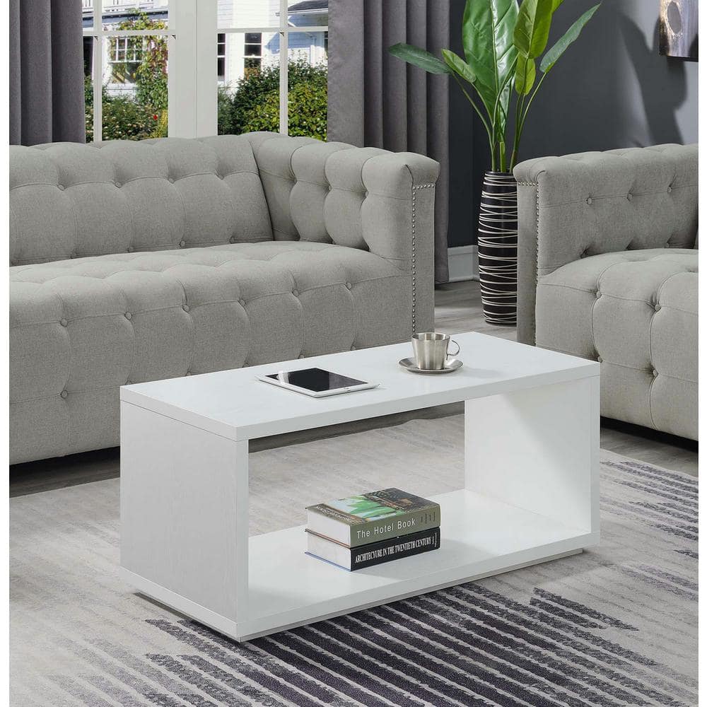 Simplistic White Rectangular Coffee Table with Open Shelf