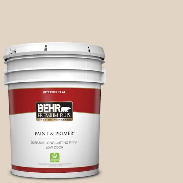 BEHR PREMIUM PLUS 5 gal. #PWN-42 Parisian Taupe Flat Low Odor Interior Paint & Primer