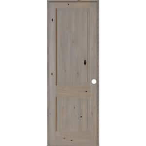 32 in. x 96 in. Rustic Knotty Alder Wood 2 Panel Square Top Left-Hand/Inswing Grey Stain Single Prehung Interior Door