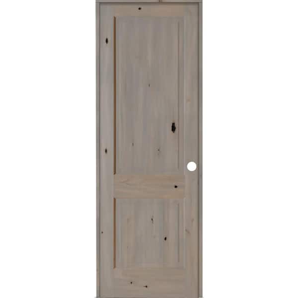 Krosswood Doors 32 in. x 96 in. Rustic Knotty Alder 2 Panel Left-Handed Grey Stain Wood Single Prehung Interior Door with Square Top