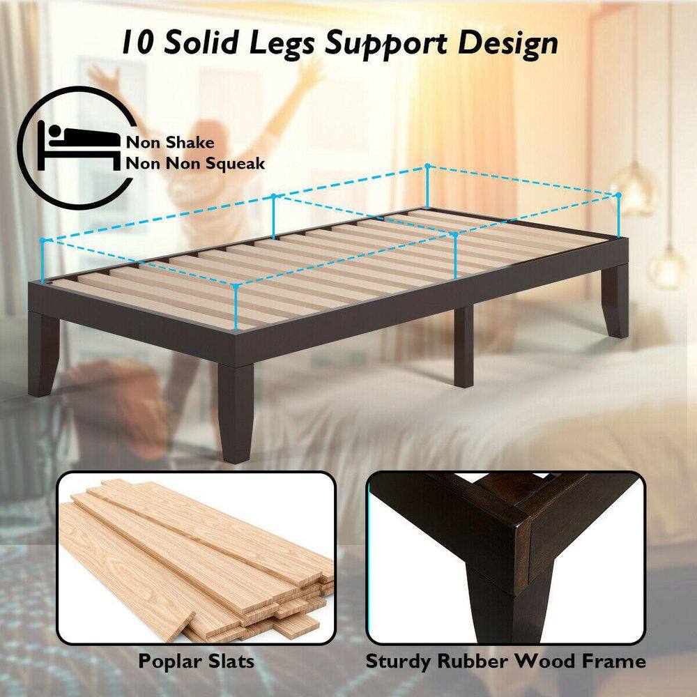 Espresso Finish Twin Size Solid Wood Bed Frame with Slats