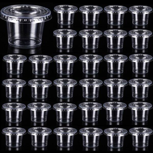 JFVKAF 600 Pack 1 oz Clear Plastic Portion Cups with Lids Food Grade Disposable Condiment Sauce Jello Shot Souffle Cups