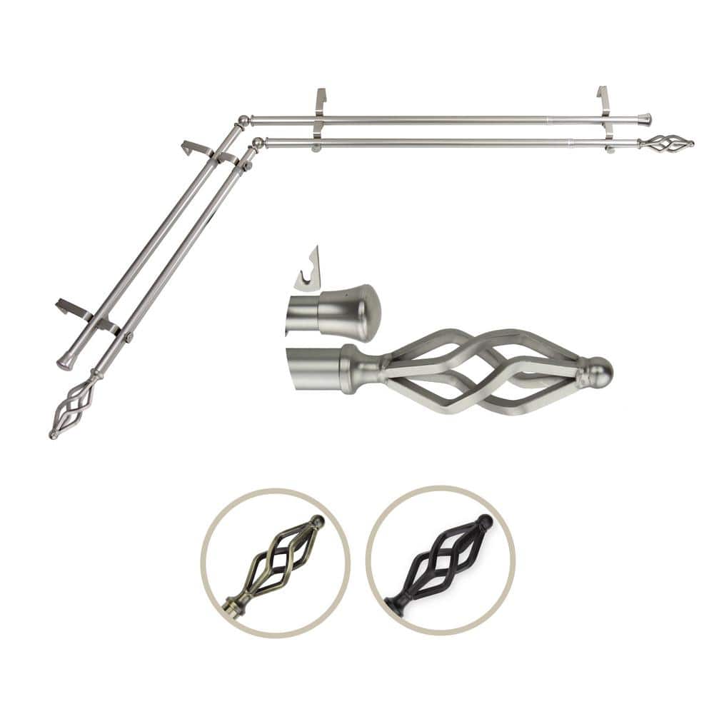 48 in. - 84 in. Adjustable 3/4 in. Double Corner Window Curtain Rod in Sati