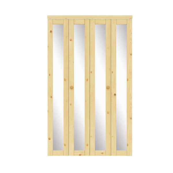 48 in. x 80 in. 1-Lite Solid Core Unfinished Pine Wood Mirrored Glass Interior Closet Bi-fold Door with Hardware