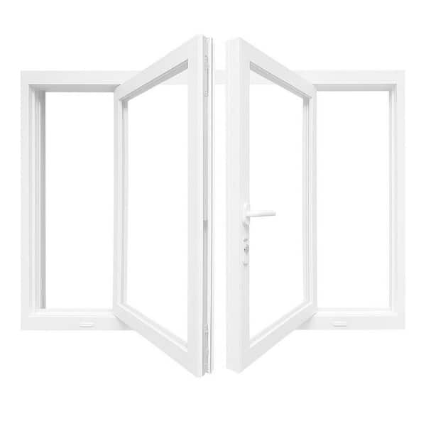 Teza 63 Series Bi-Fold 60 in. W x 48 in. H Universal/Reversible Hand Outswing White Aluminum Tempered Window with Screen