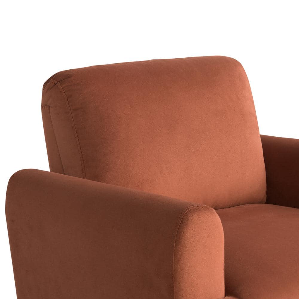 Rust Velvet Barrel Accent Chair with Black Wood Legs