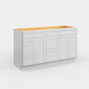 60 in. W x 21 in. D x 34.5 in. H in Shaker Dove Plywood Ready to Assemble Floor Vanity Sink Base Kitchen Cabinet