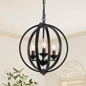 3-Light Black Modern Globe Candlestick Hanging Chandelier Lighting Fixture for Kitchen Island