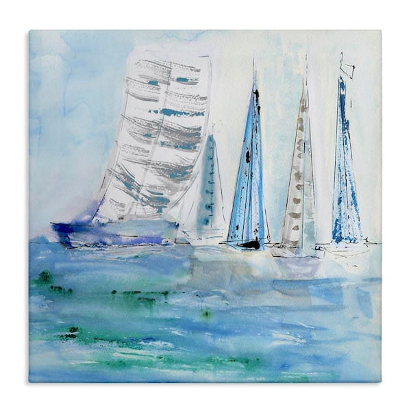 Stupell Industries Maritime Outlined Sailboats by Val Rhodes Unframed Typography Graphic Art Print 30 in. x 30 in.