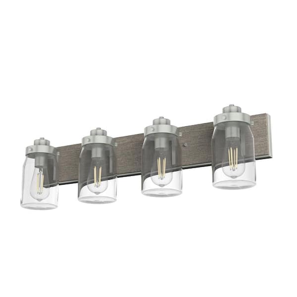 Hunter Devon Park 30 in. 4-Light Brushed Nickel Vanity-Light with Clear Glass Shades Bathroom Light
