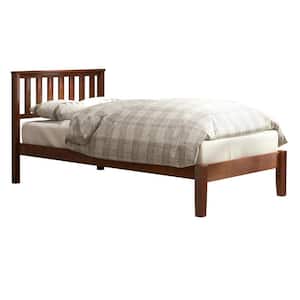 Concise Style Walnut Twin Size Wood Platform Bed with Headboard and Wooden Slat Support (42 in W. x 37 in H.)