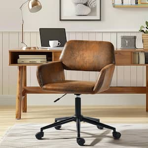 Ross Suede Adjustable Height Seat with Upholstery and Mid-Back Support Office Chair in Brown for Ergonomic, with Arms