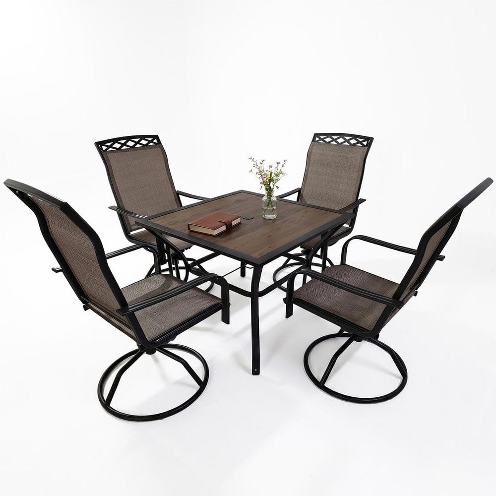 5-Piece Sling Outdoor Dining Set with 4-Swivel Rocking Chairs and 37 in. Wood-Grain-Look Steel Table price history on PriceWatchPro
