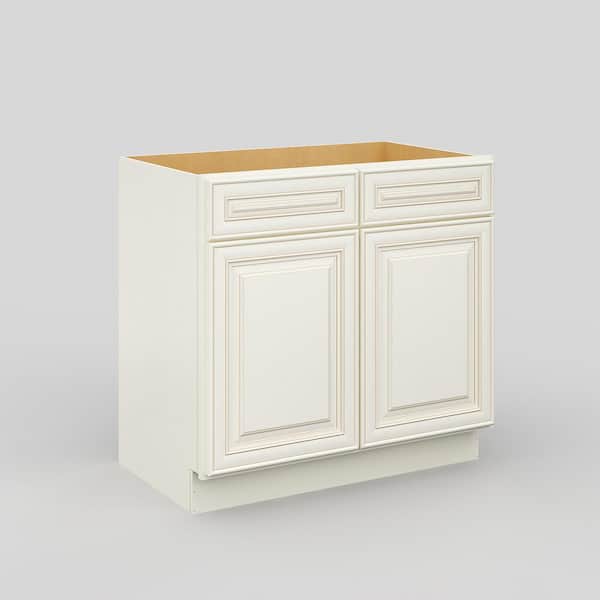 Unbranded 36 in. W x 21 in. D x 34.5 in. H in Cameo White Plywood Ready to Assemble Floor Vanity Sink Base Kitchen Cabinet