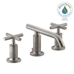 Purist 8 in. Widespread 2-Handle Low-Arc Bathroom Faucet in Vibrant Brushed Nickel with Low Cross Handles