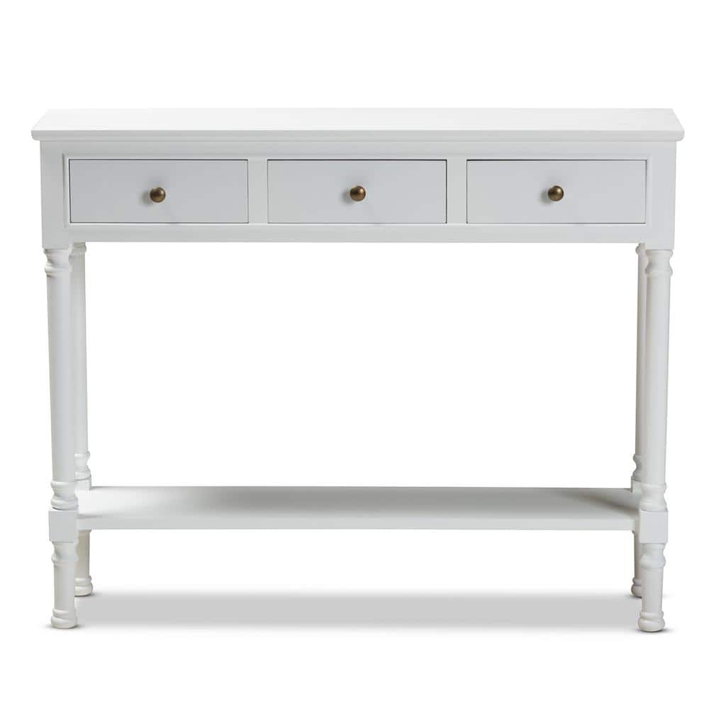 Calvin 3-Drawer White Wood & Metal Entryway Console Table with Storage