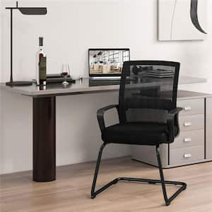 Mesh Lumbar Support Ergonomic Meeting Chair in Black with Non-Adjustable Arms