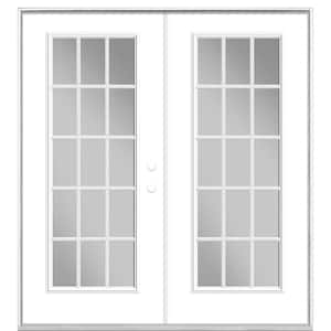 60 in. x 80 in. Ultra White Prehung Left-Hand Inswing 15 Lite Steel Patio Door with No Brickmold in Vinyl Frame