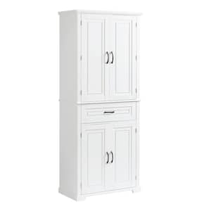 29.90 in. W x 15.70 in. D x 72.20 in. H White Linen Cabinet with Doors and Drawer, Adjustable Shelf