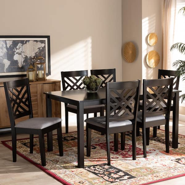 Baxton Studio Caron 7 Piece Grey Fabric Wood Dining Set 162