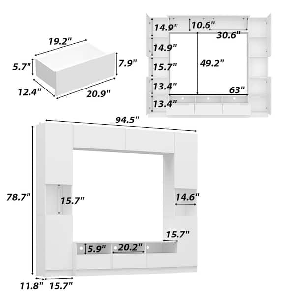 FUFU&GAGA - White Wooden TV Stand, Entertainment Center, TV Console Fits TV's Up to 70 in. with 15-Shelves, 3-Drawers and 5-Doors