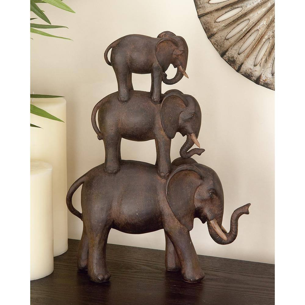 Eclectic Brown Resin Elephant Stack Sculpture