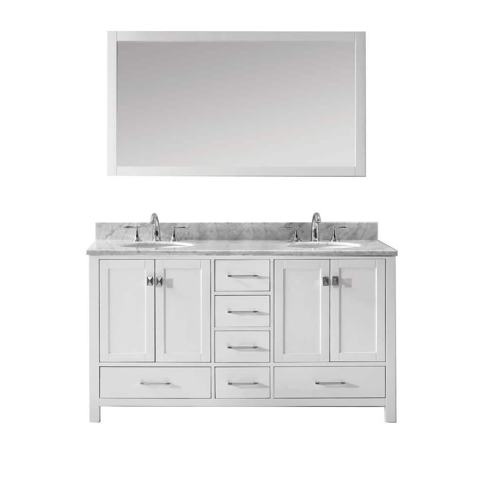 Virtu USA Caroline Avenue 60 in. W Bath Vanity in White with Marble