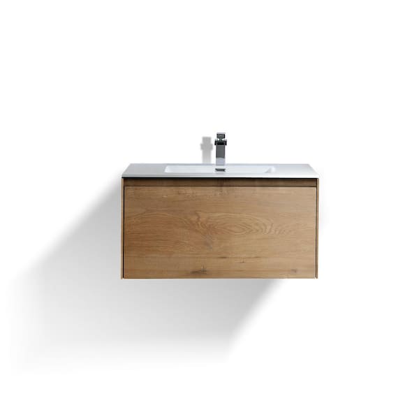 Madeira 24 in. Single Sink Floating Oak Bath Vanity with White Acrylic Top (Assembled)