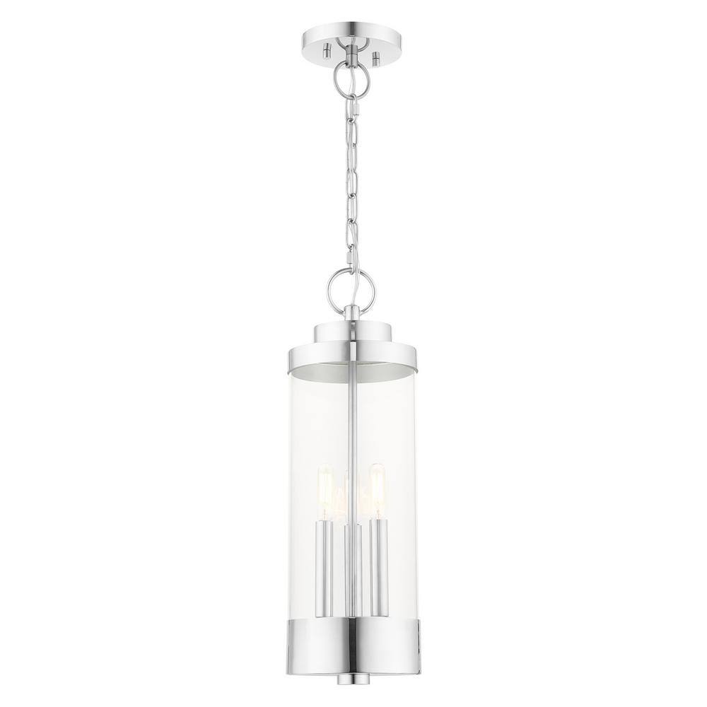Polished Chrome 3-Light Outdoor Hanging Lantern with Clear Glass