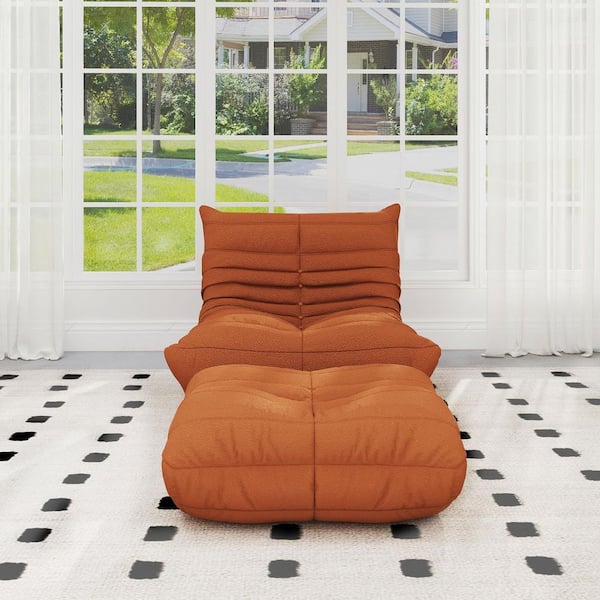 34 in. Armless 2-Piece 1 Seater + Ottoman Sofa in Brown