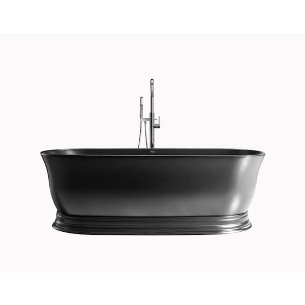 Ancerre Designs Heritage 70.9 in. x 31.5 in. Solid Surface Soaking Bathtub with Center Drain in Black