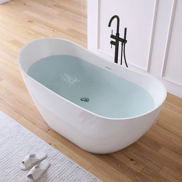 60 in. x 29 in. Acrylic Flatbottom Freestanding Soaking Bathtub in White
