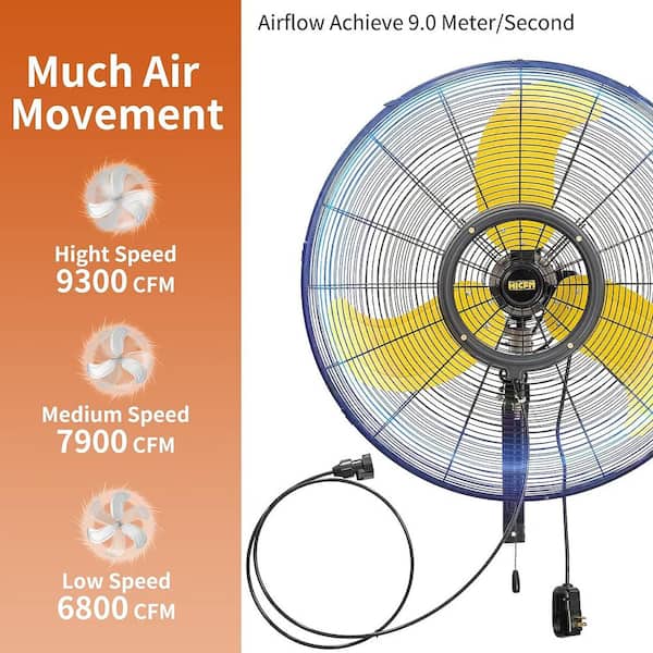30 in. 3-Speeds Outdoor Wall Mounted Fan in Yellow with IP44 Enclosure Motor, Sealed Control Box, GFCI Plug