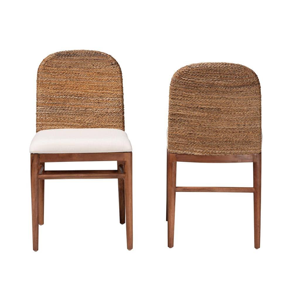 Nadim Natural Seagrass and Acacia Wood Upholstered Side Chair Set