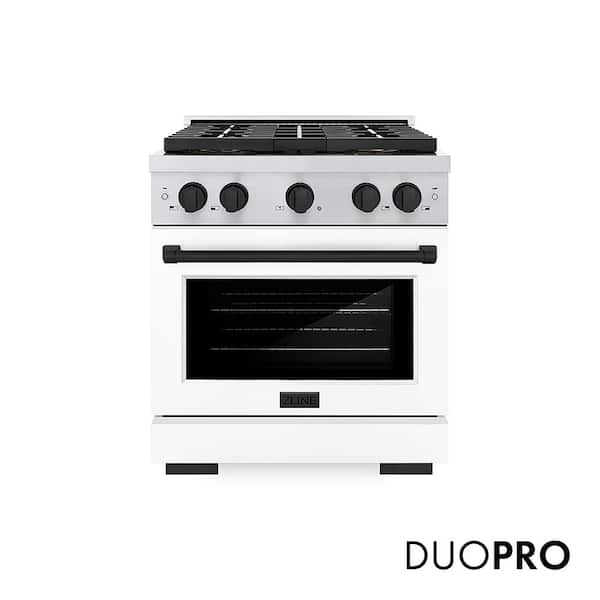 Autograph 30 in. 4.2 cu. ft. Gas Range with 4-Burner Cooktop and Gas Oven with White Matte Door and Matte Black
