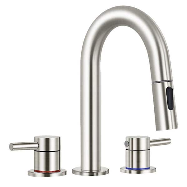 Double handle 8 in. Widespread Bathroom Faucet 3 Hole Bathroom Sink Faucet in Brushed Nickel