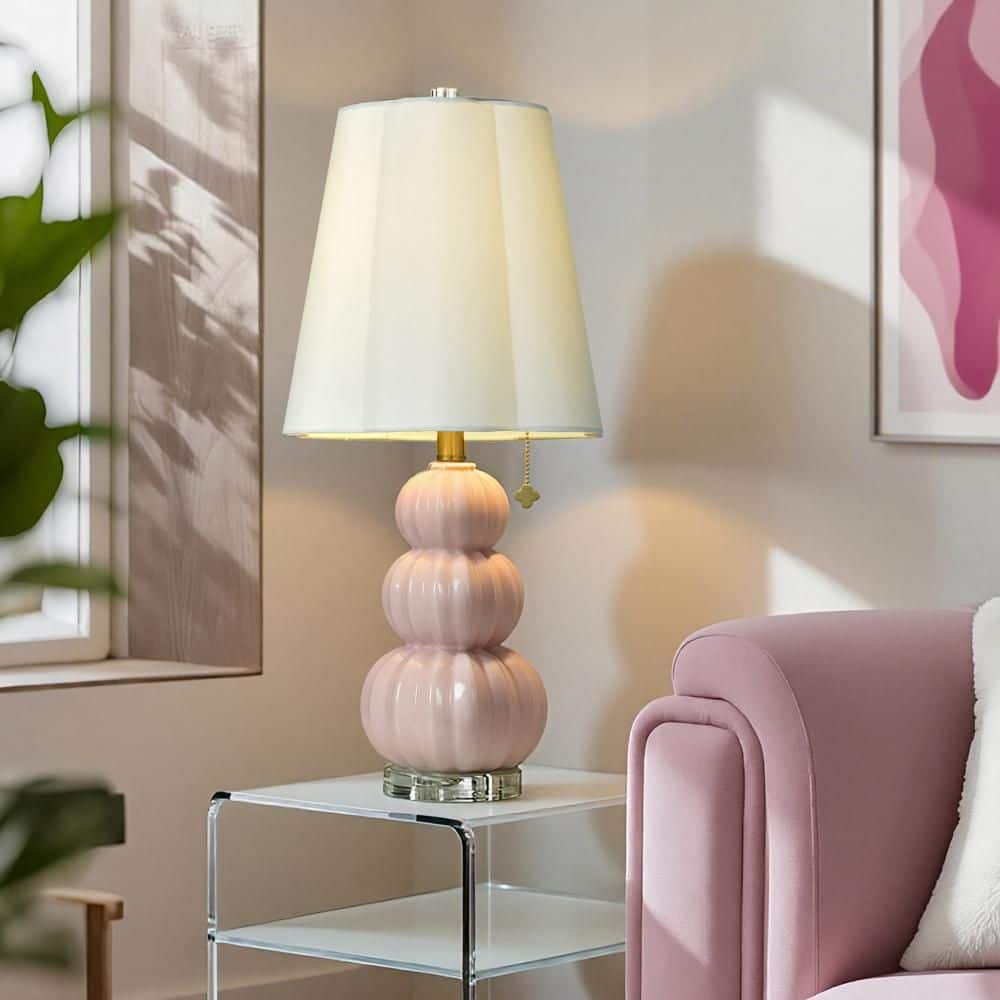 Ophelia 26 in. Pink Peony Table Lamp with White Linen Shade price history on PriceWatchPro