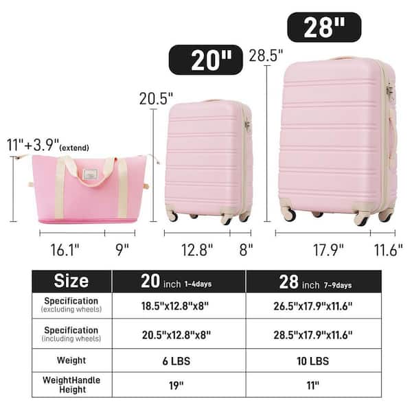 LIVACA 2-Piece Light Pink ABS Plastic Hardshell Lightweight ABS