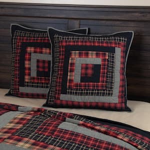 Cumberland Red Black Gray Rustic Quilted Cotton Euro Sham