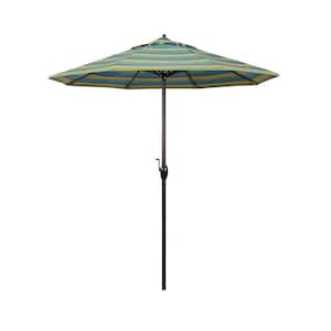 7.5 ft. Bronze Aluminum Market Auto-Tilt Crank Lift Patio Umbrella in Astoria Lagoon Sunbrella