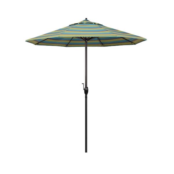 California Umbrella 7.5 ft. Bronze Aluminum Market Auto-Tilt Crank Lift Patio Umbrella in Astoria Lagoon Sunbrella