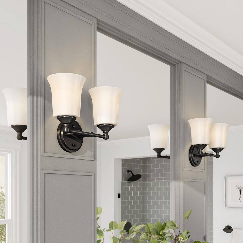 Bronson Matte Black 2-Light Vanity with Frosted Glass Shades