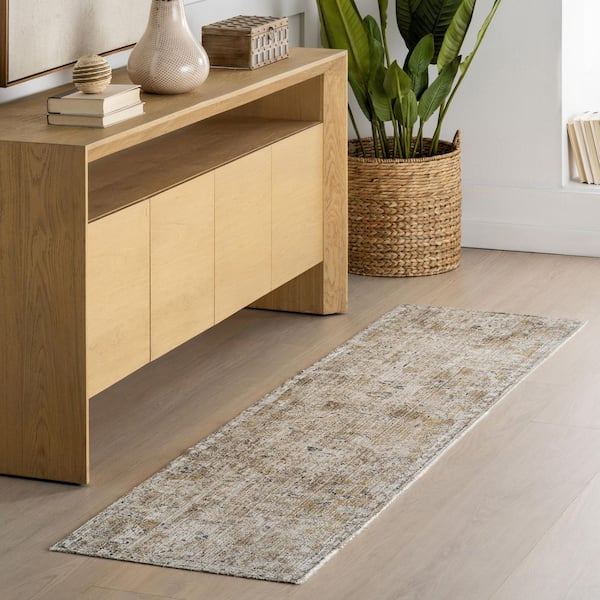 Zenni Vintage Floral Indoor/Outdoor Machine Washable Area Rug Beige 2 ft. x 8 ft. Runner Rug