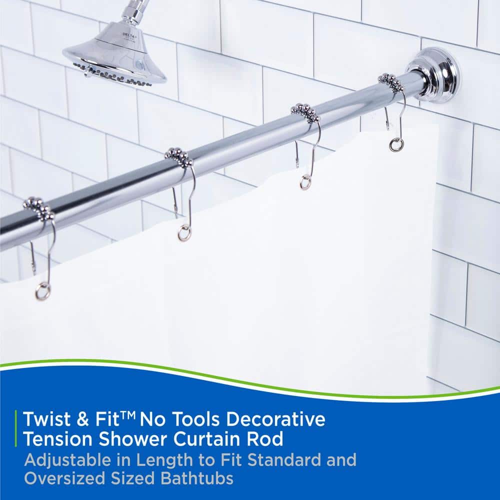 Chrome Adjustable Steel Tension Shower Curtain Rod 42-72 Inches