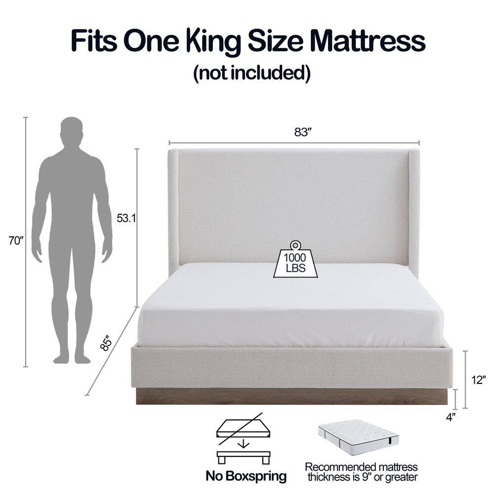 Duncan Oat (Beige) Boucle Fabric Upholstered Metal Frame King Platform Bed with High Wingback Headboard - thumbnail 4