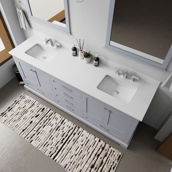 Dukes 80 in. W x 22 in. D Dark Grey Double Bath Vanity, White Quartz Top, Faucet Set, and 30 in. Mirrors