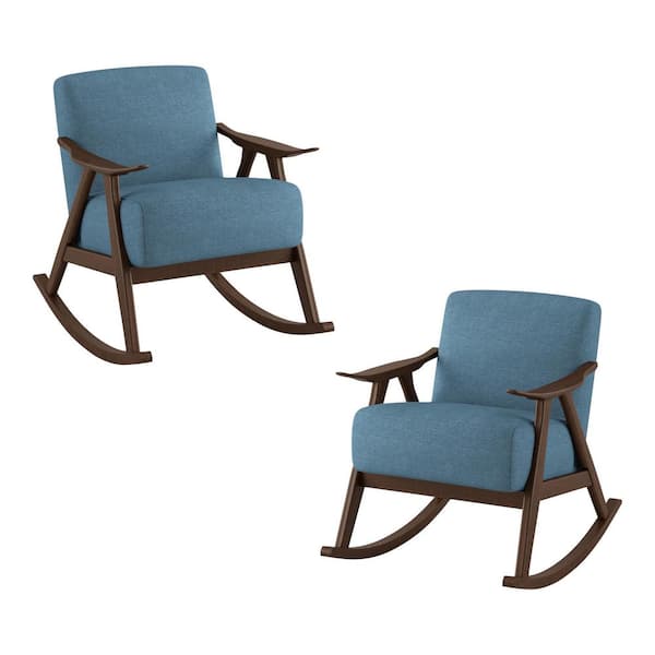 EVERGLADE HOME Bracco Blue Mid-Century Fabric Upholstery Solid Wood Rocking Chair (Set of 2)