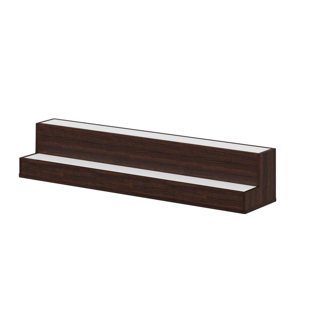 37.4 in. Wood LED Lighted 2-Tier Wine Glass Rack Bar Display Shelf with App and Remote Control, Walnut